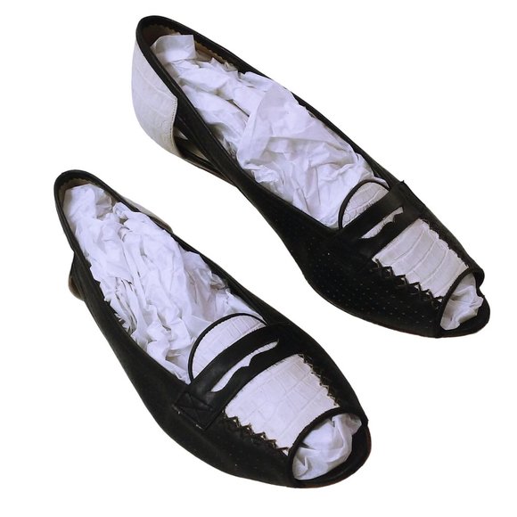 Vintage 80s Geoffrey Beene Bag Flat Shoes -6.5B Peek-a-Boo Toe Penny Loafer - Picture 11 of 11